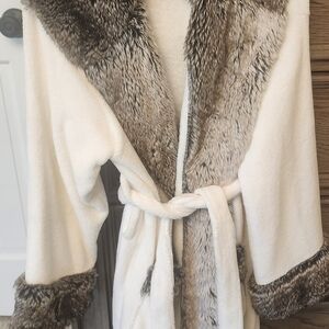 Pottery Barn Cream Faux Fur Trimmed Garment